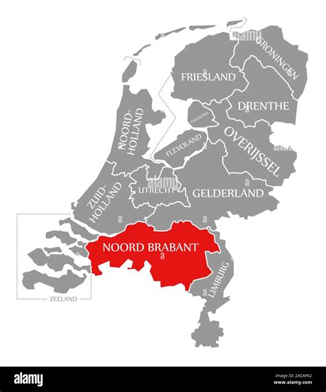 noord brabant red highlighted  map  netherlands stock photo alamy
