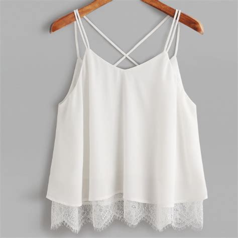 Feitong Woman Summer Tops 2017 Chiffon White Camis Lace Vest Top