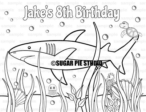 shark birthday party favor childrens kids coloring page etsy