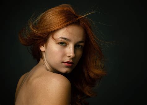 Wallpaper Bare Shoulders Redhead Portrait Face Simple Background