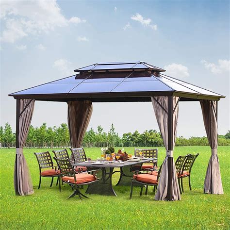 erommy xft outdoor double roof hardtop gazebo canopy curtains aluminum furniture