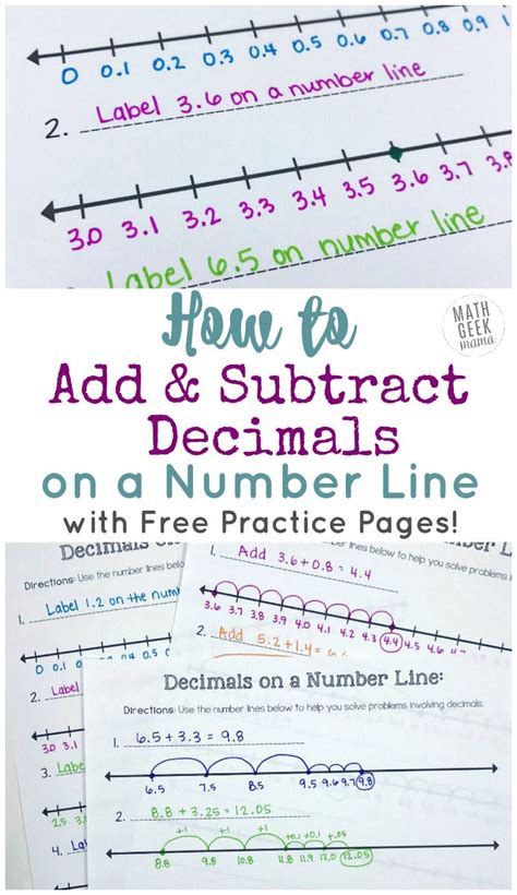 add subtract decimals   number   printable number lines