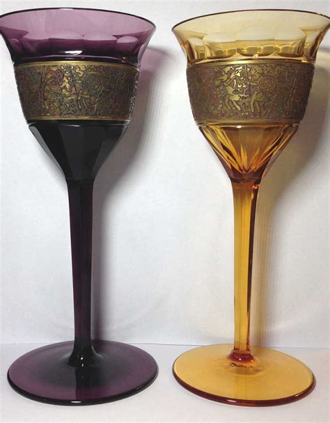 Pair Of Moser Karlsbad Wine Glasses Acid Etched And Gold Banded Dating