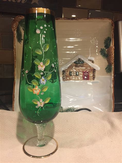 Bohemian Green Glass Vase By Arnart Rare Japan Vintage 1940 Etsy