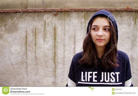 teen girl portrait with a hood stock image image of leaning teenegar 59914927