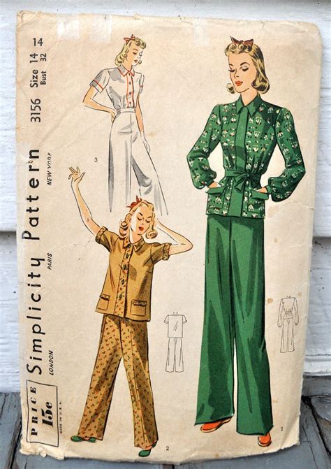 simplicity 3156 vintage 1930s ladies pajamas pjs etsy