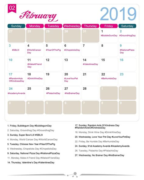 printable list  national holidays calendar template printable