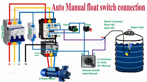 float switch connection  contactor   phase motor float switch