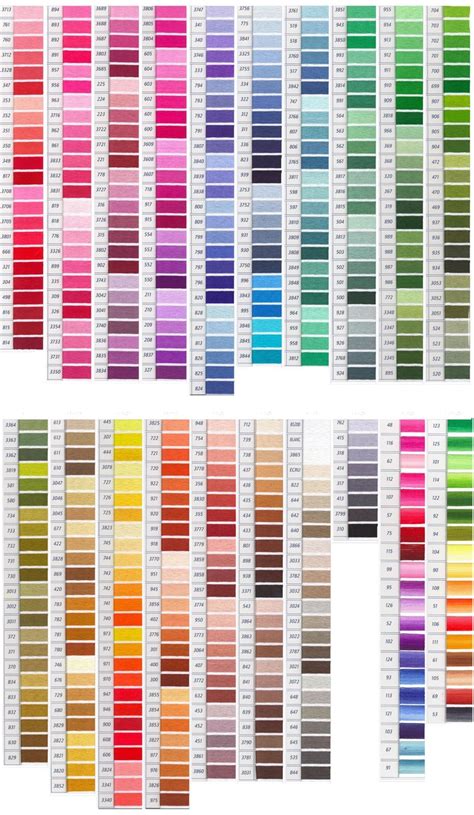 dmc color chart embroidery floss color charts pinterest