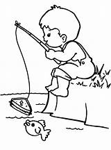 Fishing Coloring Boy Pages Little Kids sketch template