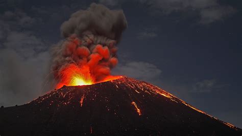 anak krakatoa volcano erupting   coast  sumatra indonesia peapix