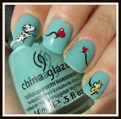snoopy love  nails valentines nails dipped nails
