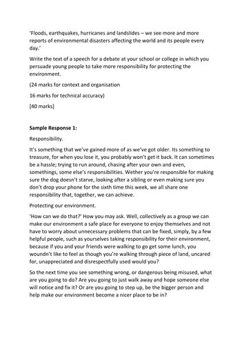 aqa english language paper  section   essay responses   spec