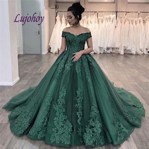 Emerald Green Lace Wedding Dresses Plus Size Ball Gown Bridal Bride