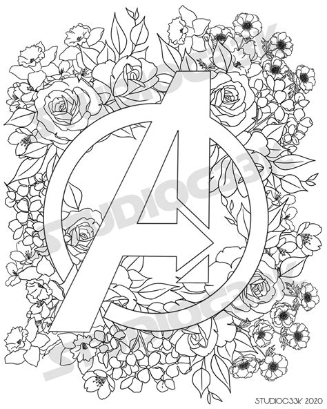 avengers logo printable digital  coloring page etsy