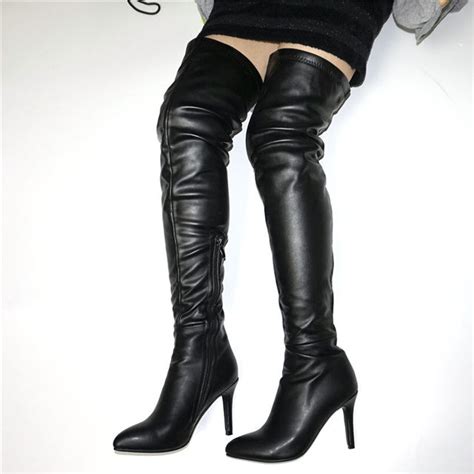 Nayiduyun 2019 Thigh High Boots Women Black Genuine Leather Pointed Toe