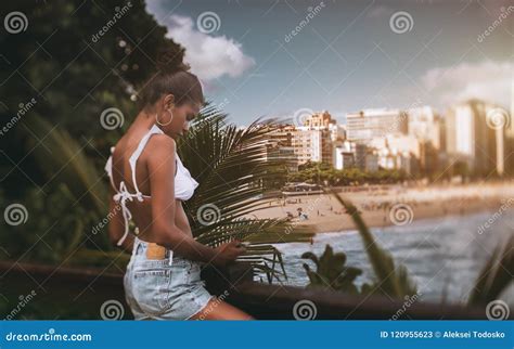 Brazilian Girl In Front Of The Beach Of Rio Stock Image Image Of