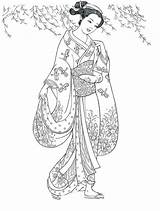 Coloring Pages Geisha Kimono Japanese Book Color Adult Drawings Printable Girl Books Designs Sketch Anime Dover Publications Creative Haven Colouring sketch template