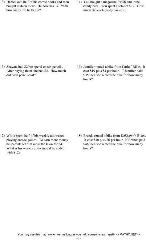 step equations word problems worksheet db excelcom