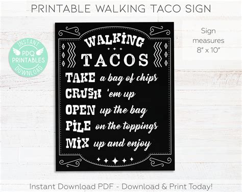 walking taco sign printable taco bar sign instant  etsy