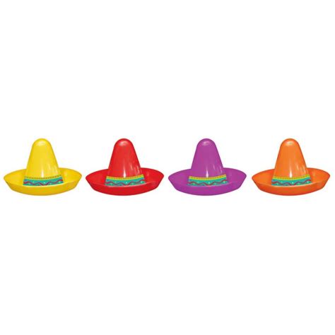Mexican Fiesta Mini Plastic Sombrero Party Hats Pack Of 8