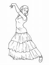 Flamenco Danseuse Dessiner Danseuses Espagnole Espagnol Danse Coloriages Classique sketch template