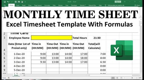 simple monthly timesheet template youtube