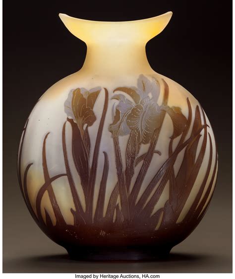 GallÉ Overlay Glass Iris Vase Circa 1900 Cameo Gallé Ht 9 In