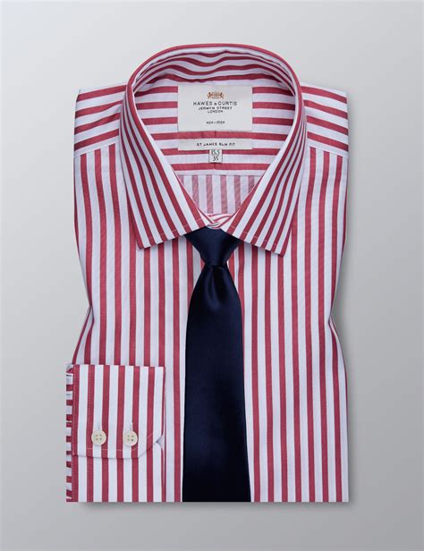 men s formal red and white bengal stripe slim fit shirt single cuff