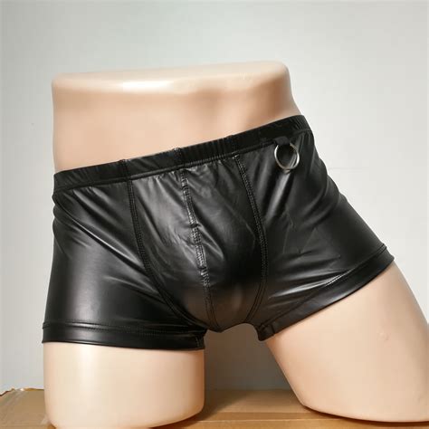 sexy men boxers black nylon sexy men faux leather underwear boxers