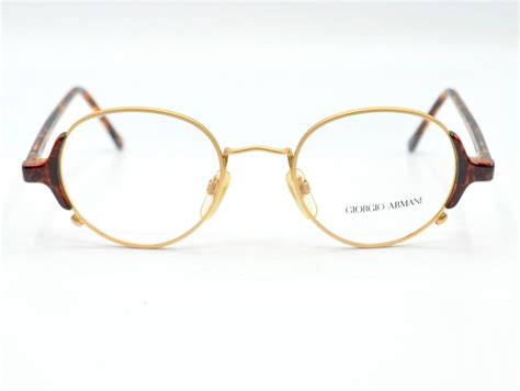 armani 1990s eyeglasses vintage round gold metal and tortoise etsy