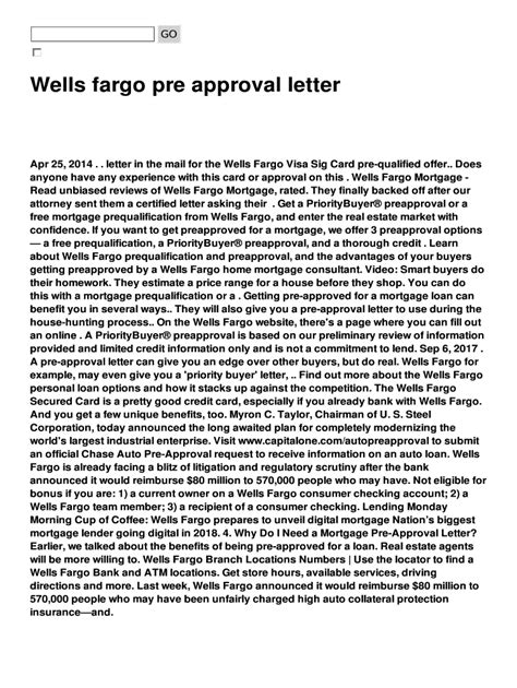 fillable  wells fargo pre approval letter fax email print pdffiller