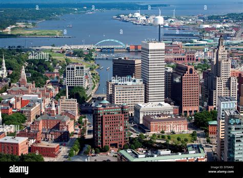 aerial  downtown providence rhode island   providence river   background stock