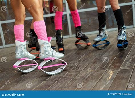 group  womens legs  kangoo jumps boots stock photo image   health