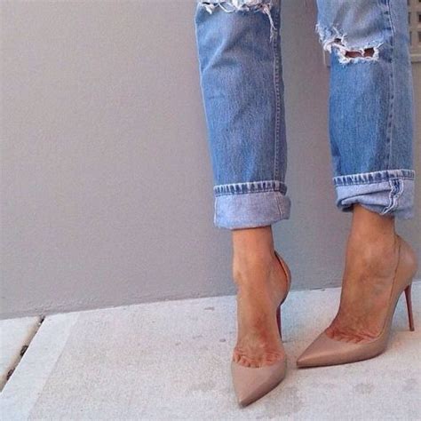 Ripped Jeans Nude Pointed Pumps Nude Shoes Nude Pumps Pointy Pumps