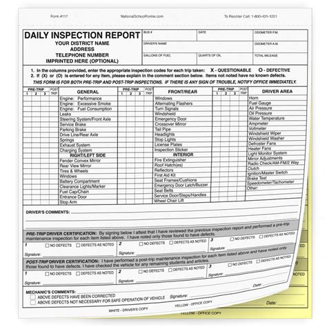 printable school bus pre trip inspection sheet