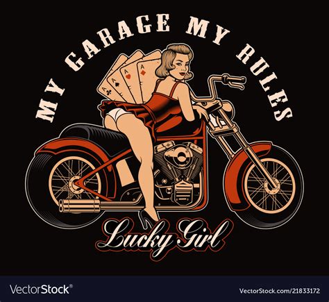 pin up girl with motorcycle royalty free vector image