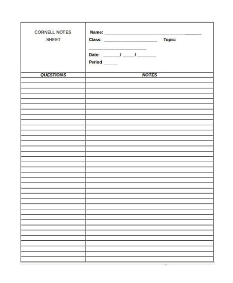 cornell notes templates  word google docs apple pages