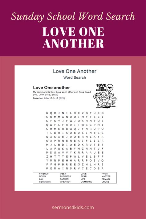 Use This Love One Another Word Search With Sunday School
