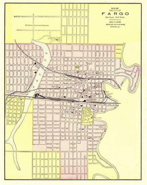 antique fargo city map reproduction print map  fargo north dakota home office decor gift