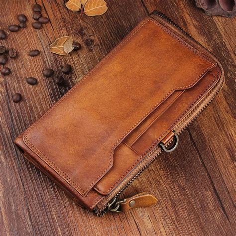 handmade leather mens cool long leather wallet bifold clutch wallet fo
