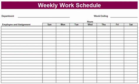 printable schedule template  printable weekly schedule template excel weekly