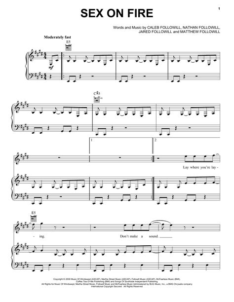 sex on fire sheet music by kings of leon piano vocal and guitar right hand melody 72386