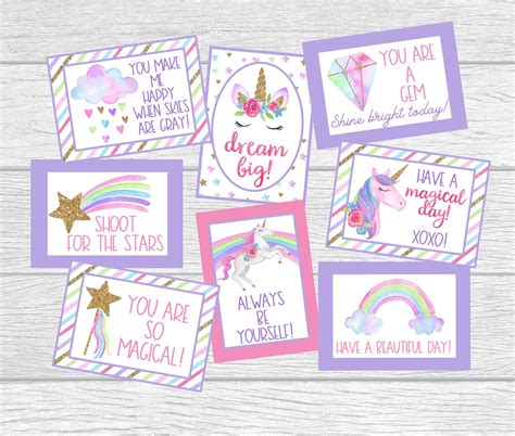 unicorn lunch box notes printable school lunch nox notes
