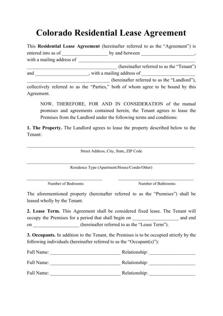 colorado residential lease agreement template fill  sign