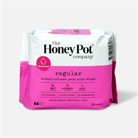 The Honey Pot Regular Herbal Pads With Wings 20ct