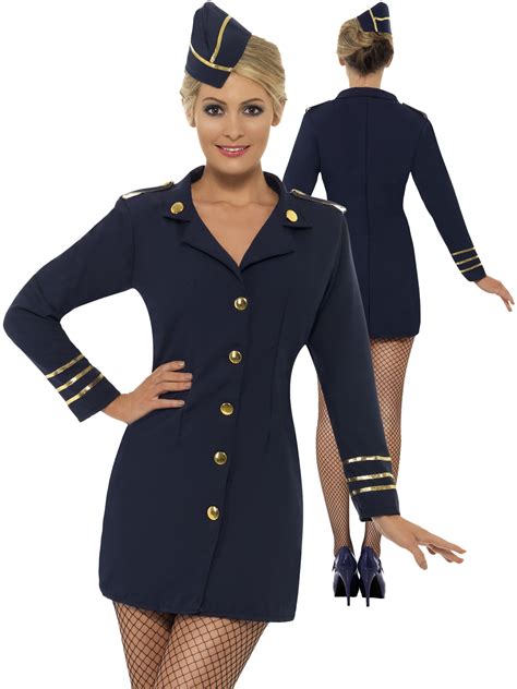 ladies air hostess costume stewardess cabin crew fancy dress uniform womens