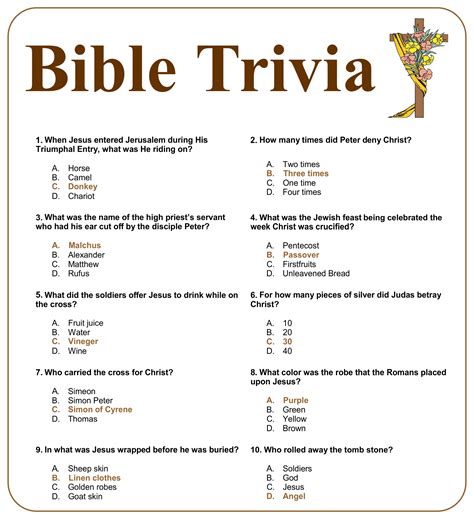 bible trivia questions  answers printable printable templates