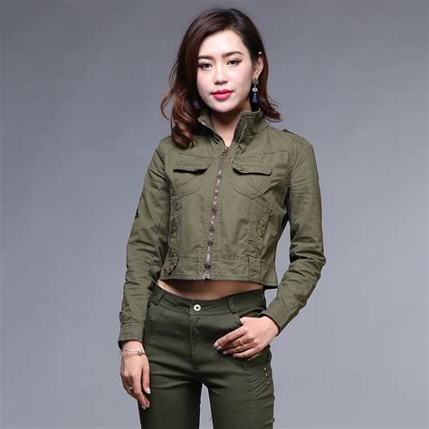 new spring autumn women s army green stand collar basic jacket coat