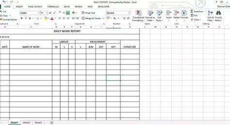 daily work report excel sheet daily work report template